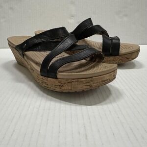 Crocs A-Leigh Wedge Womens Size 8 Black Shoes Slide Sandals Slip On Strappy